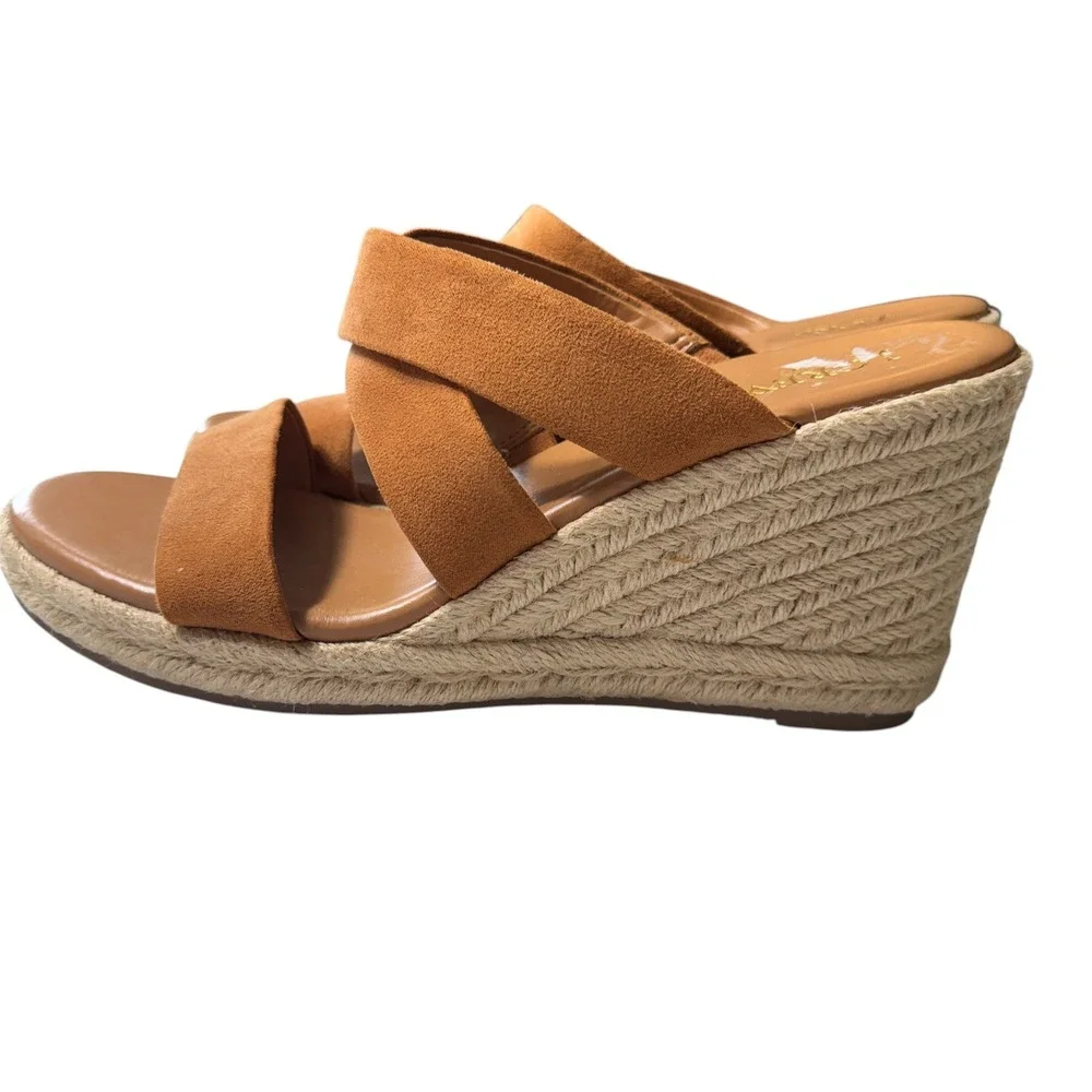 J.Crew Espadrille Wedge Sandals Womens 8 Brown Excellent Suede Crisscross Straps